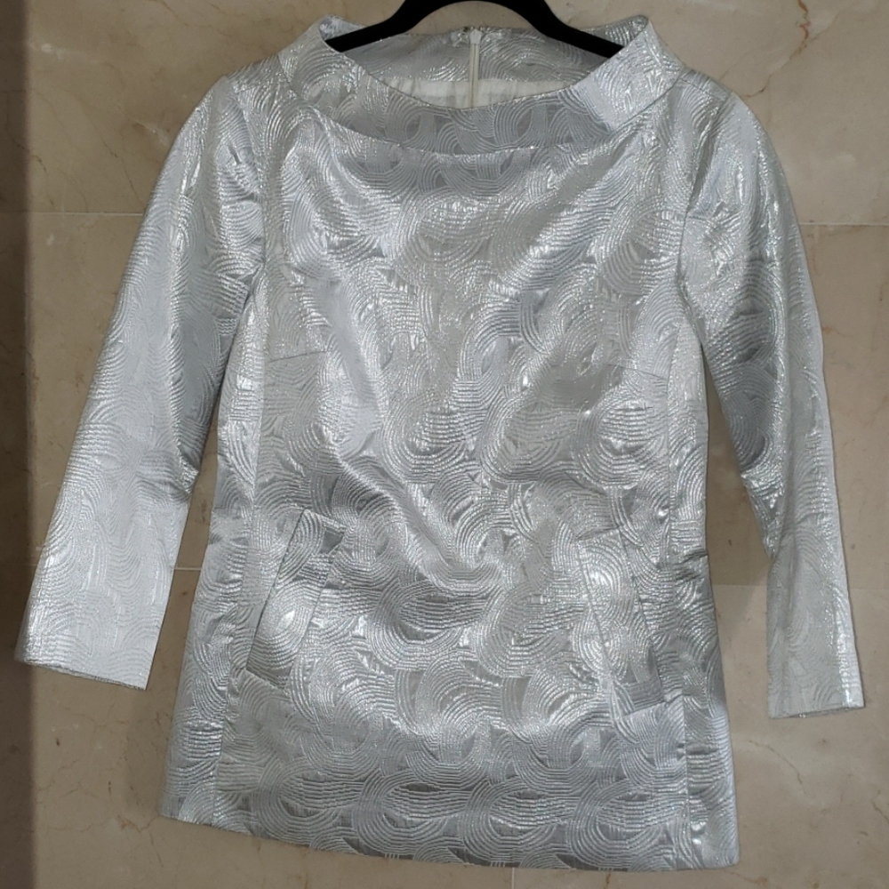 NWT WOMEN'S SILVER METALLIC TUNIC BLOUSE SHIRT